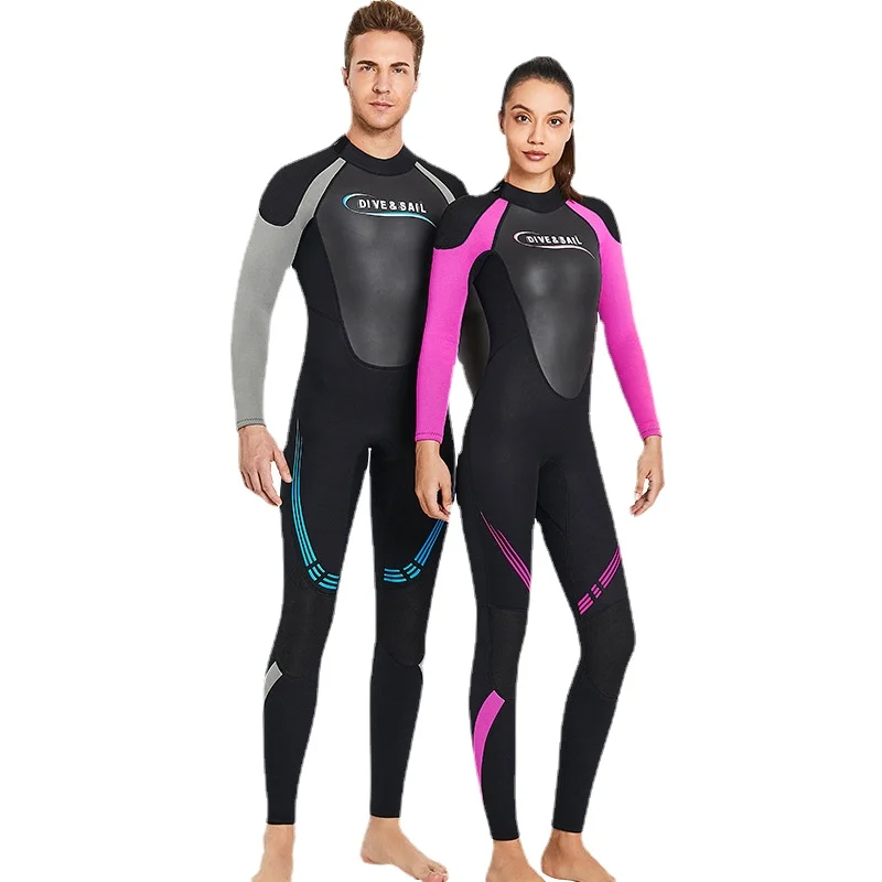 

Цельные Гидрокостюмы 3 мм, неопреновые костюмы для подводного плавания с застежкой-молнией сзади, цельный купальный костюм с длинным рукаво...