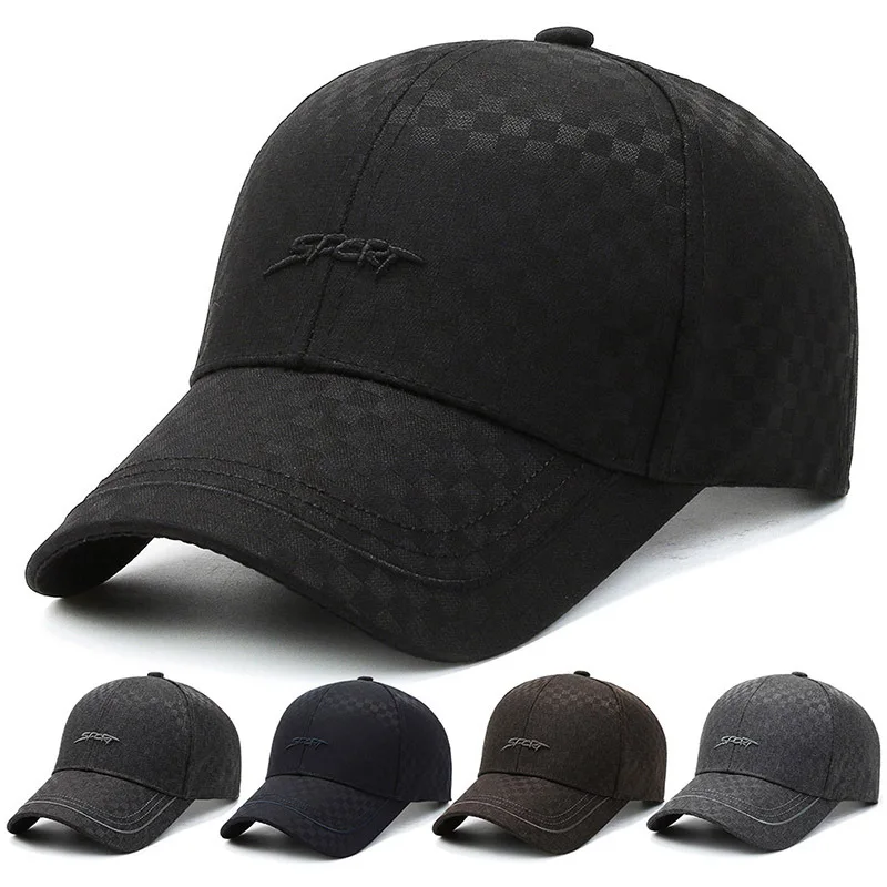 Men Spring Autumn Cotton Letter Plaid Baseball Cap Solid Sunshade Adjustable Sunhat Outdoor Snapback Hat Fashion Gorras Hombre