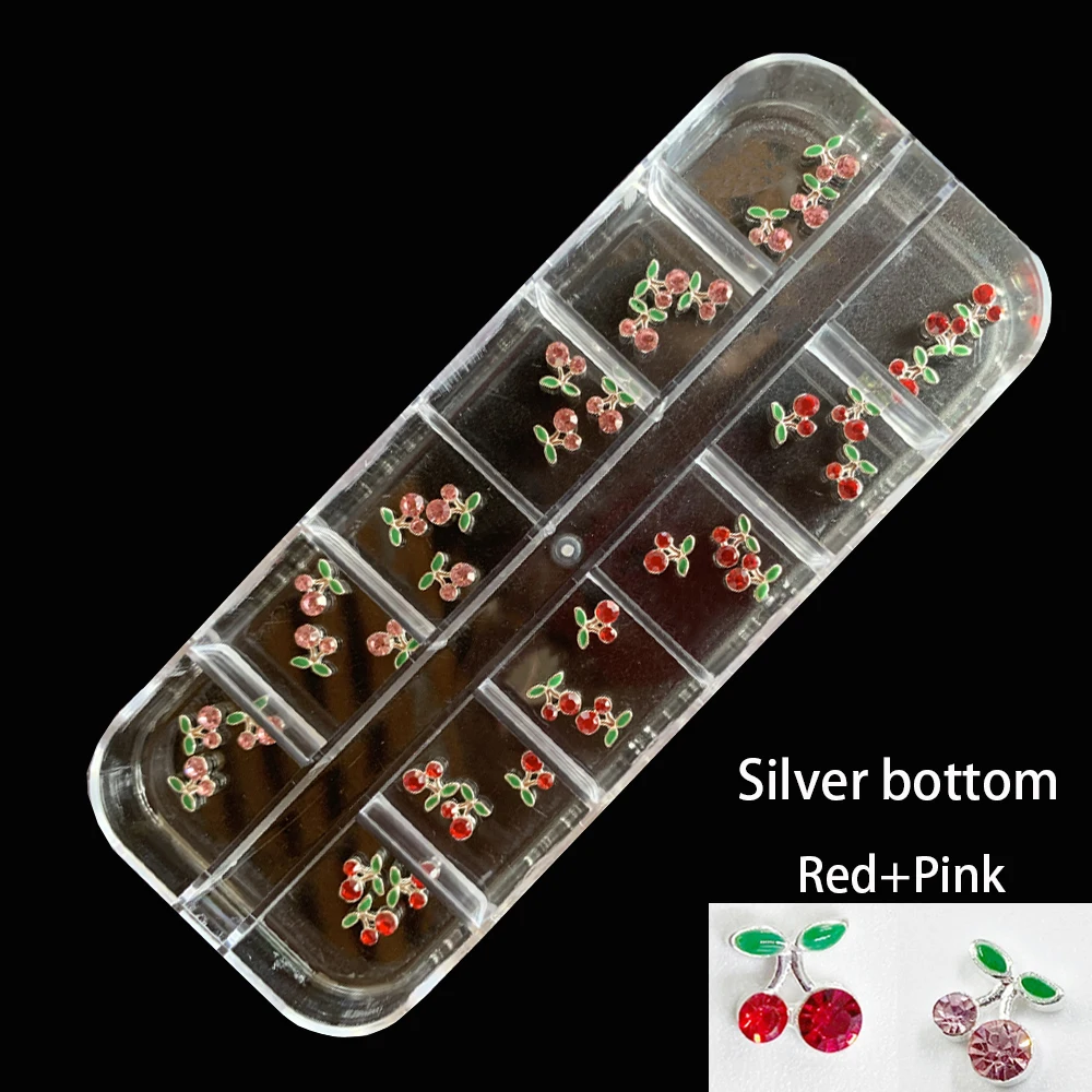 

36 Pieces Pink Red 3D Cherry Nail Charms Shiny Nail Rhinestones Gems Decors Glitter Studs Fruits Nail Slices for Women Girl 6mm