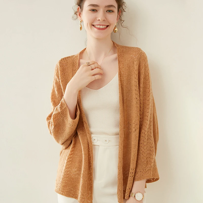 

Женский кашемировый вязаный кардиган, свитер, новинка, свободная Модная Удобная вязаная рубашка с напуском и отверстием, кондиционерная ру...