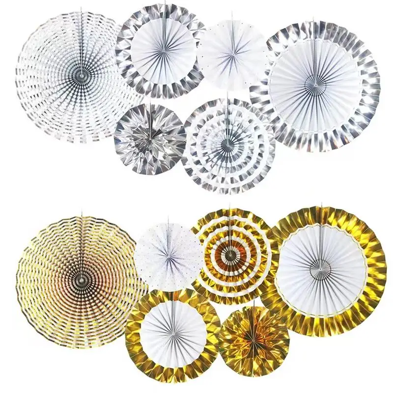 

6Pcs/Set Gilding Tissue Paper Fan Snowflake Children's Birthday Party Decoration Paper Flower Fan Wedding Venue Layout