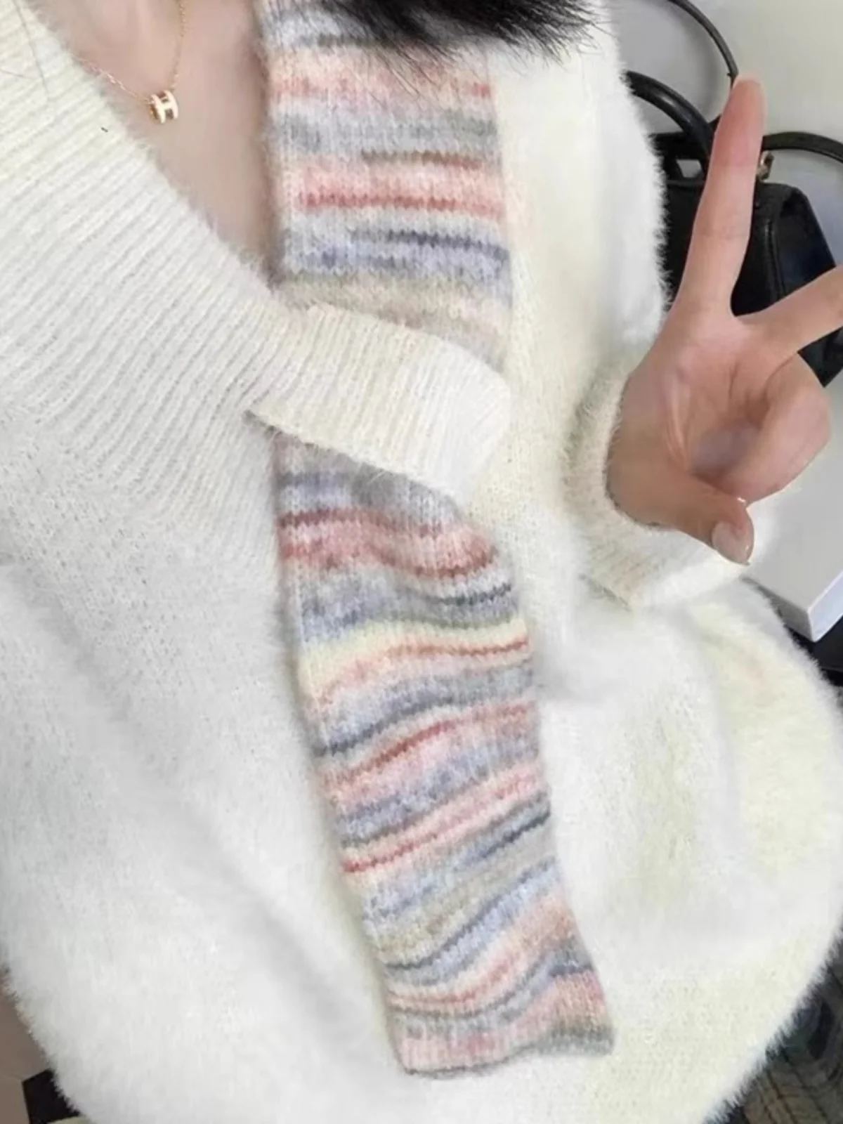 Пуловер в японском стиле свитер повседневный шарф лоскутные вязаные свитера