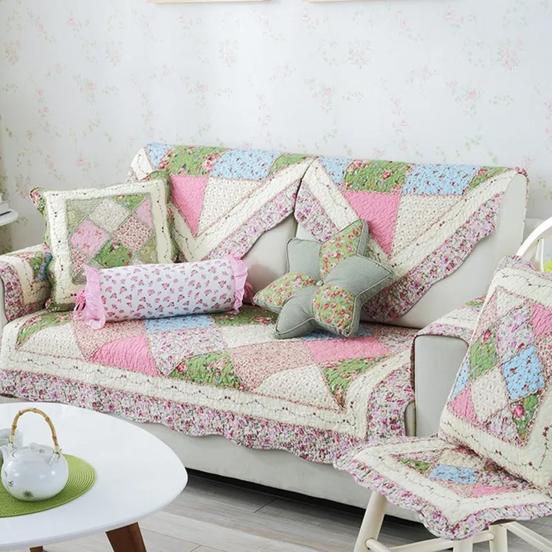 Чехол для дивана в гостиную тканевое покрывало сиденья лоскутное шитье саржевое