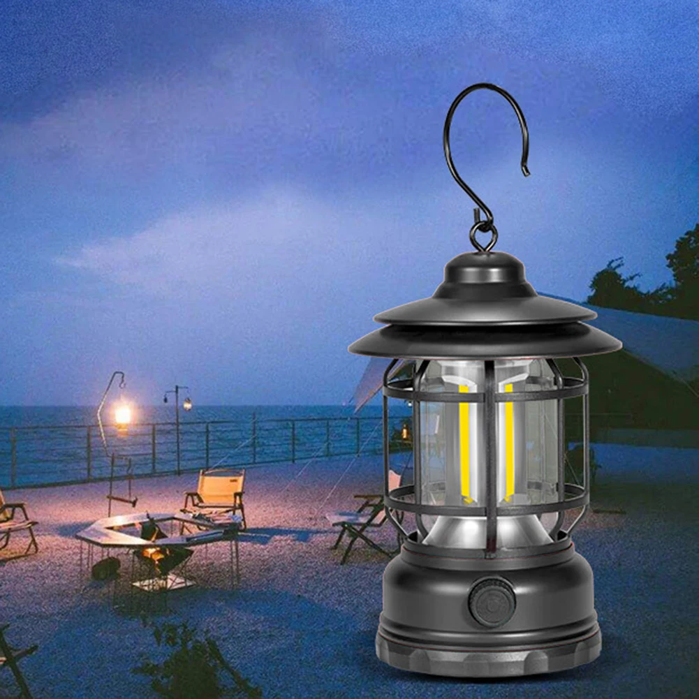

Retro Tent Table Lights Haning Hook Portable Led Camping Light Multifunction Type-c Charging for Outdoor Night Fishing Traveling