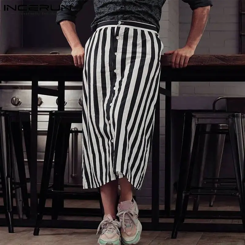 

Мода 2022, мужская полосатая юбка, брюки, однобортная свободная уличная одежда, повседневные мужские брюки, индивидуальная юбка для отдыха 5XL ...