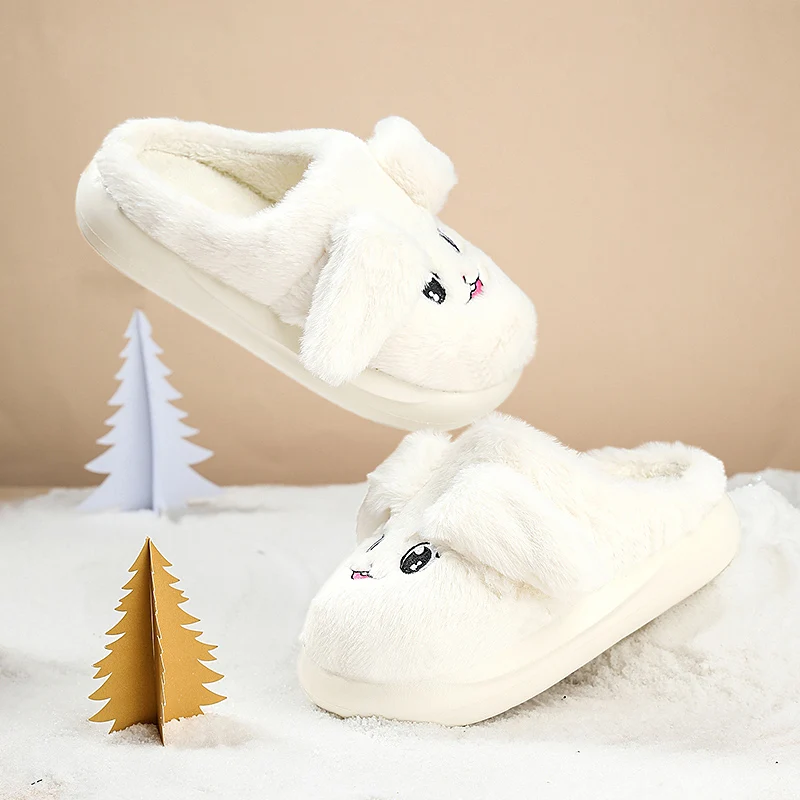 Мягкие детские тапочки в форме кролика плюс бархатные теплые слипоны мягкие