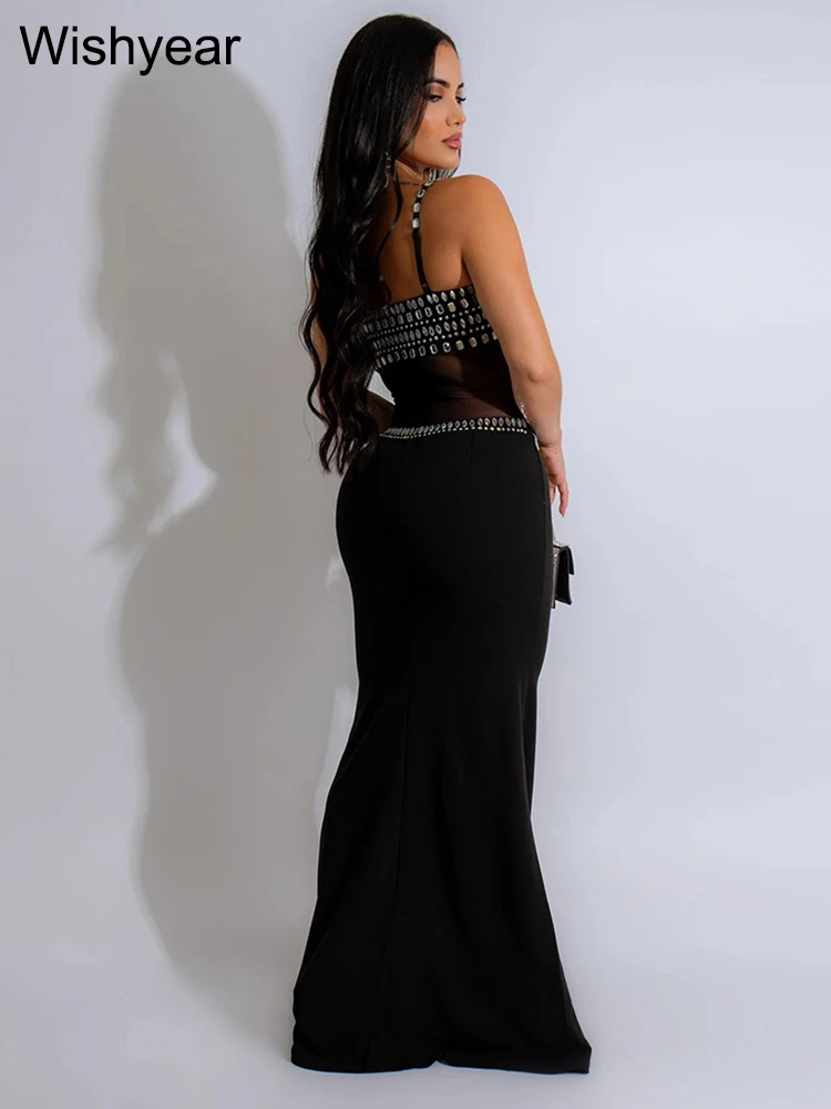 Новое вечернее женское сетчатое красное платье макси без рукавов на бретельках