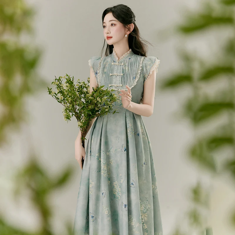 Маленькое платье с длинным рукавом улучшенное Новое китайское женская одежда 2024