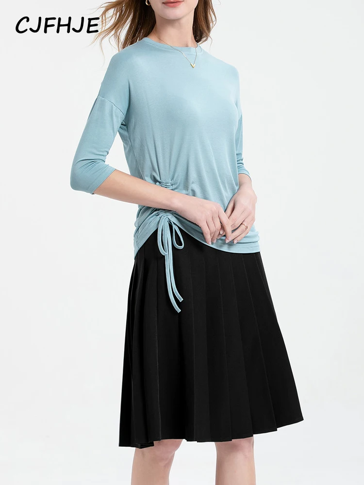 CJFHJE Новый женский однотонный комплект с юбкой летний корейский Повседневный топ