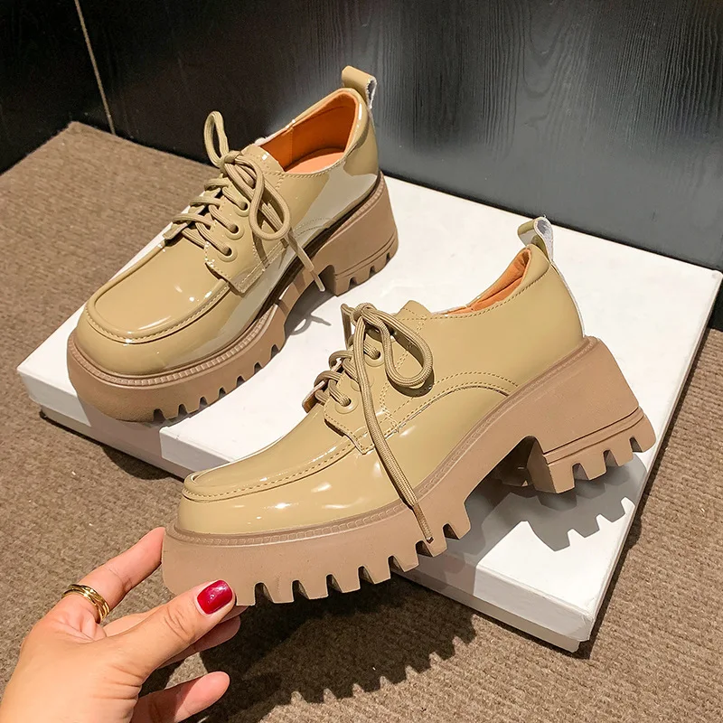 Women Platform Shoes Fashionable and Breathable Genuine Leather Sneakers British Style Leather Casual Frenulum Ladies Shoes