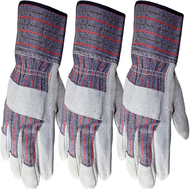 

3-Pk Work Gloves Cowhide Leather with Safety Cuff. Size Men`s Large, Grey Color, Gardening, Landscaping And Construction Guantes