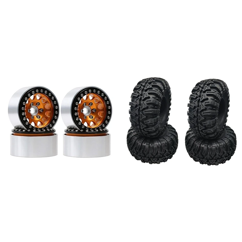 4PCS 1/10 RC Rock Crawler 2.2 Beadlock Wheel Rims With 4PCS 2.2Inch Tyre Wheel Tires For 1/10 RC Crawler Traxxas TRX4