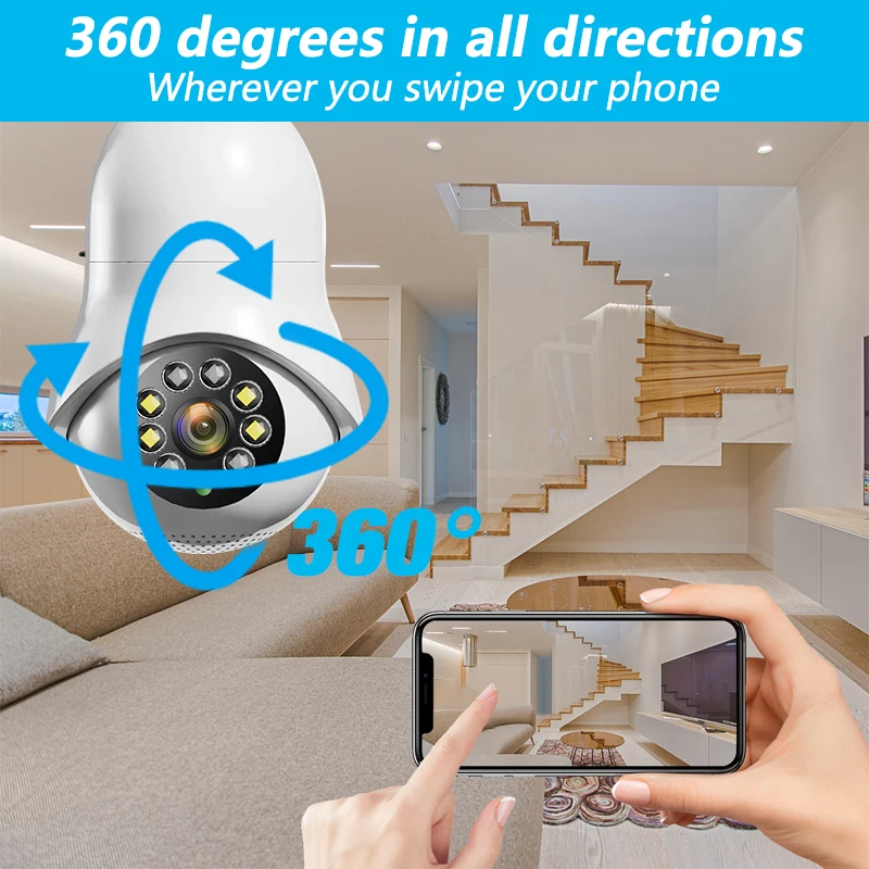 Фото Беспроводная Wi-Fi камера с лампочкой ночного видения, 1080P, Поворот на 360 градусов №3