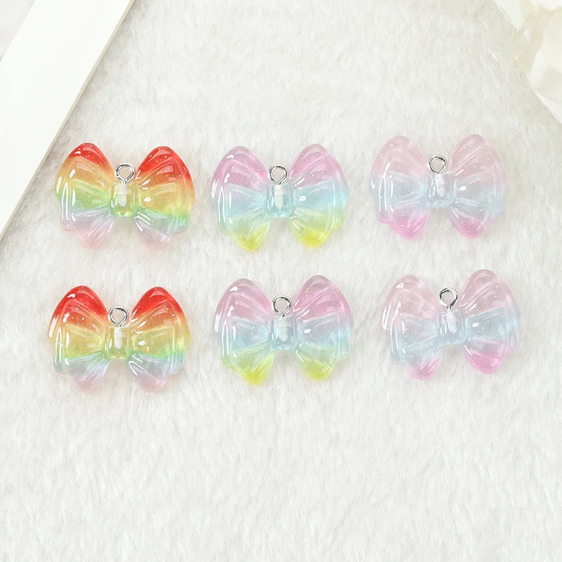 

18pcs 27*20 mm Cute Flatback Resin Glitter Gradient Bow Pendant Earrings Necklace Diy Accessories