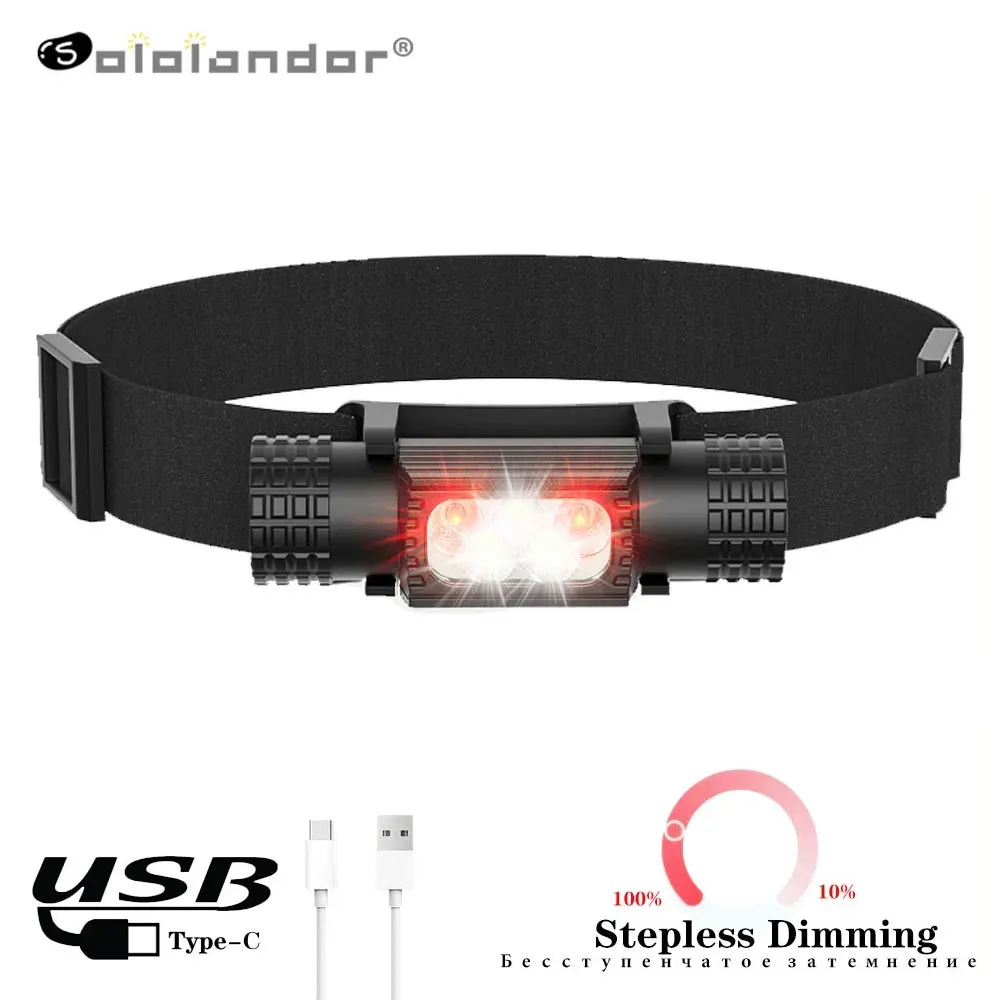 

Светодиодный мини-налобный фонарь L2 U2 XPG2, мощный белый и красный фонарь 18650, перезаряжаемый фонарь USB Type-C, фонарик для кемпинга и охоты