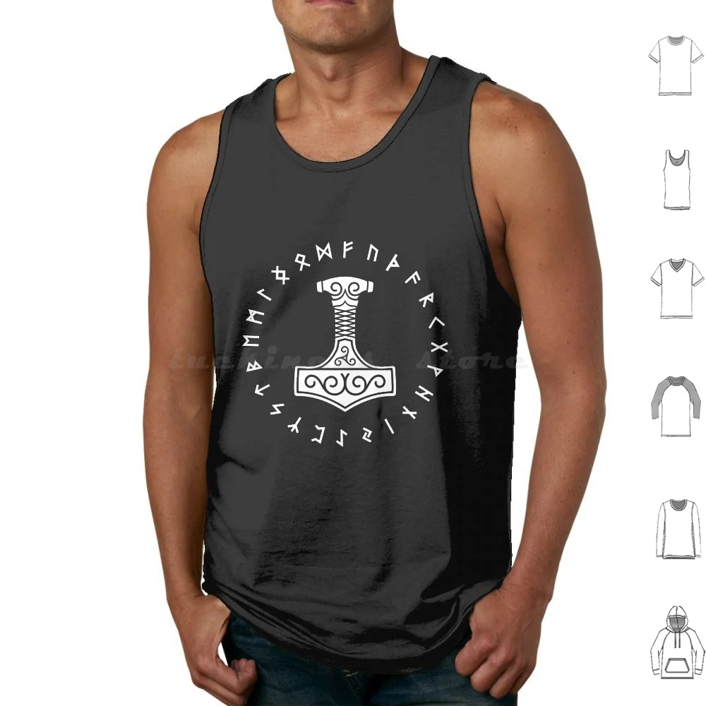 

Norse Thors Hammer Mjolnir Elder Futhark Viking Runes White Tank Tops Vest Sleeveless Odin Viking Norse Pagan Vikings Runes