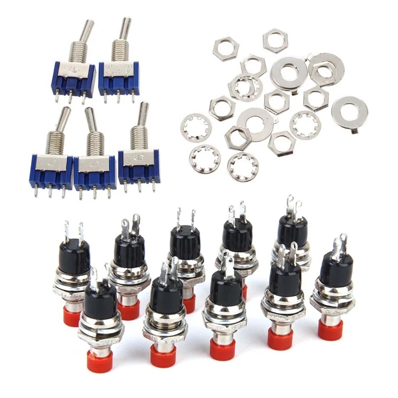 

5 Pcs AC 3A/250V 6A/125V ON/ON SPDT Mini 2 Position Latching Toggle Switch & Mini Momentary Push Button Switch For Model Railway