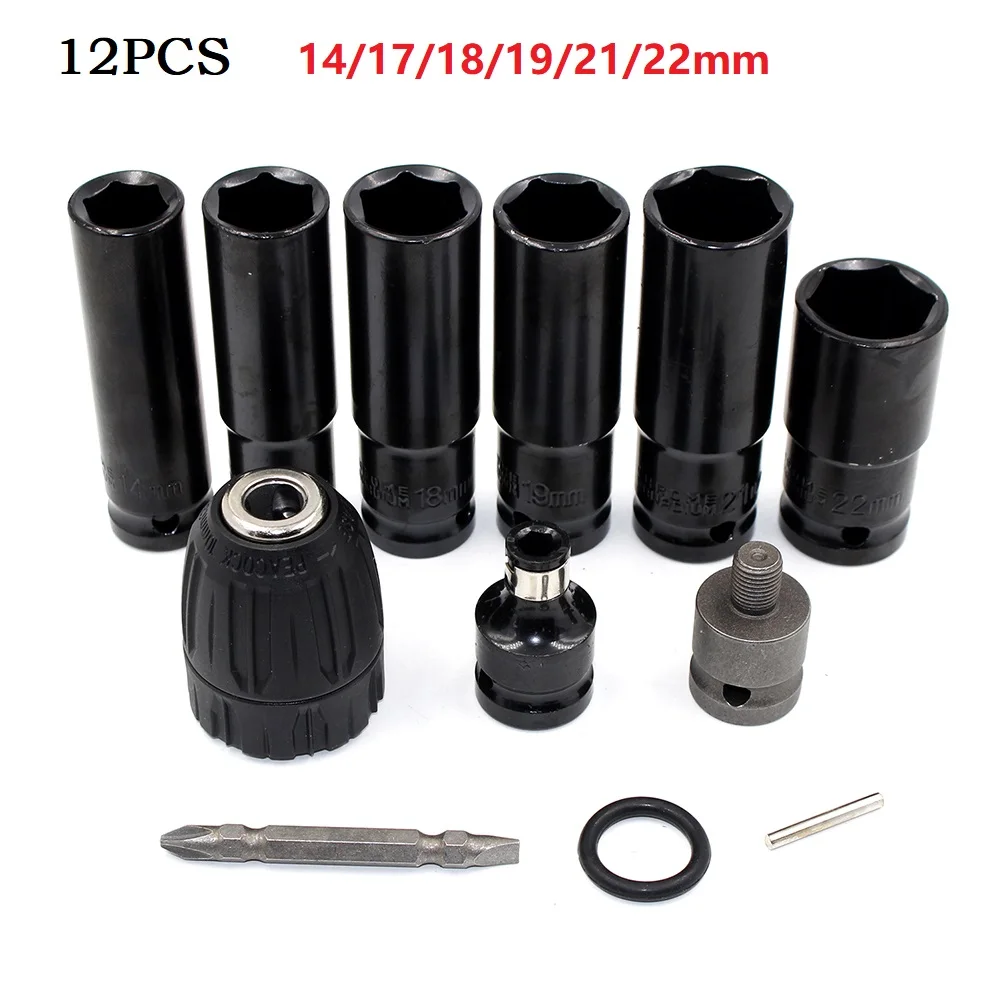 

12pcs 14-22mm Hexagonal Socket Head Drill Chuck Bolt Adapters Set Impact Wrench Screwdriver Chuck Adapter Electric Drill Tools