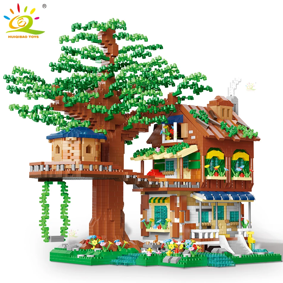 HUIQIBAO Elves Green Tree House Мини Строительные блоки MOC микро Кирпичи игрушки для детей