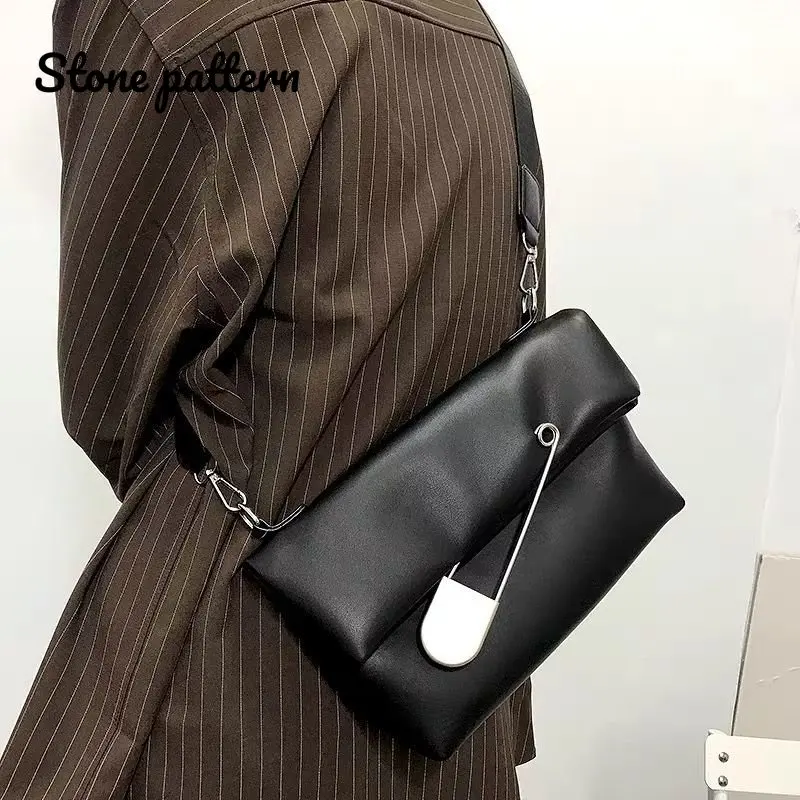 

New Gothic Messenger Bag Trendyol 2023 Big Pin Moto Biker Bags for Women Solid Color Street Pu Leather All-match Bolso Mujer