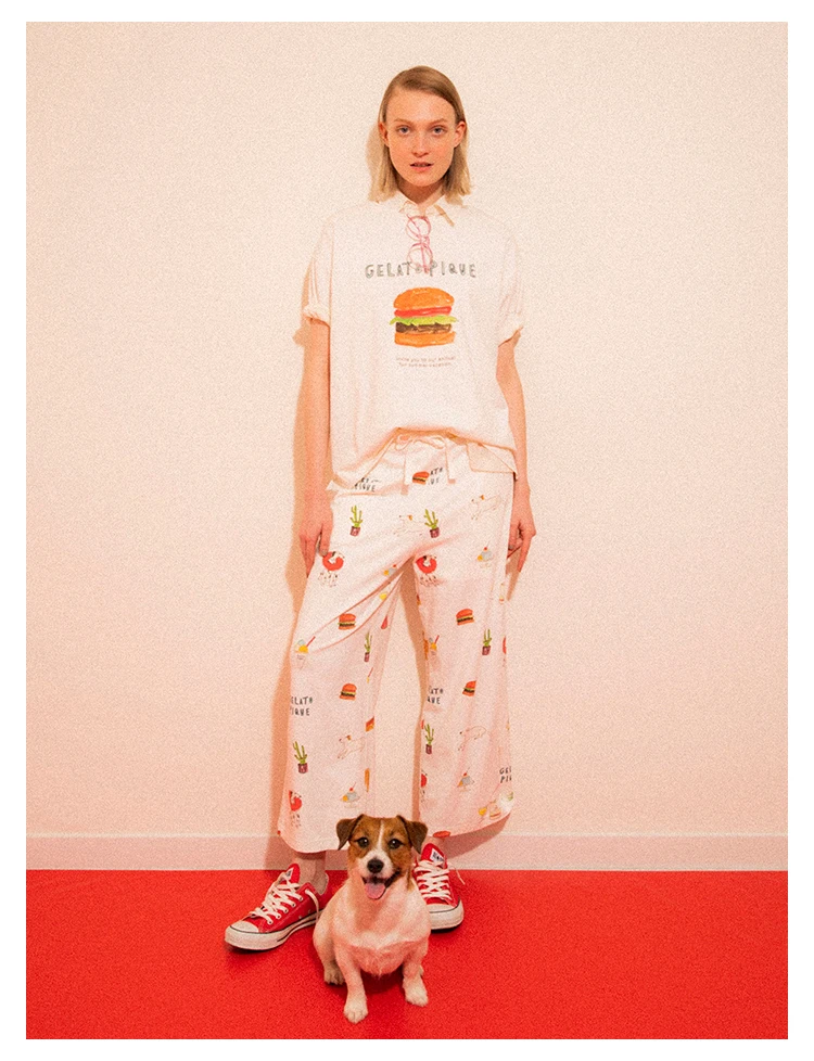 Cute Room Wear One Piece Ladies Gelato Pique  Summer New Women's Nightdress Kawaii Clothes Home Dress Short Trousers