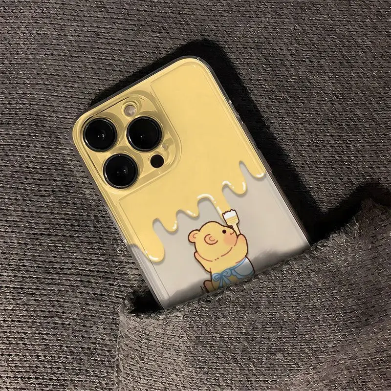 Улучшенный прозрачный чехол для телефона iPhone 11 12 13 14 15 16 Pro Max Plus с рисунком медведя