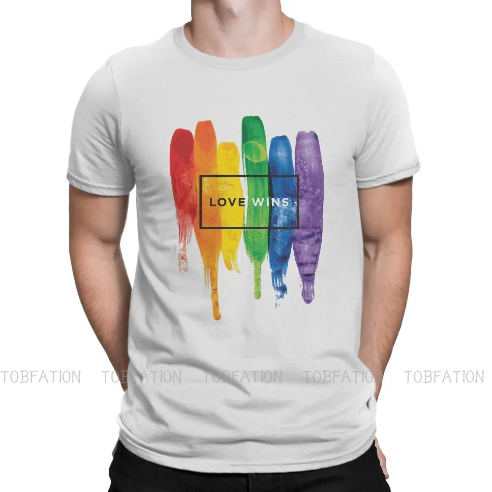 

Watercolor LGBT Love Wins Paint Typographic Fashion TShirts Gay Rainbow Boys Love Male Graphic Pure Cotton Tops T Shirt O Neck