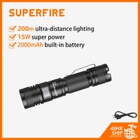 2022 new superfire a12 zoom flashlight waterproof 15w 200m long range rechargeable camping fishing outdoor searchlight
