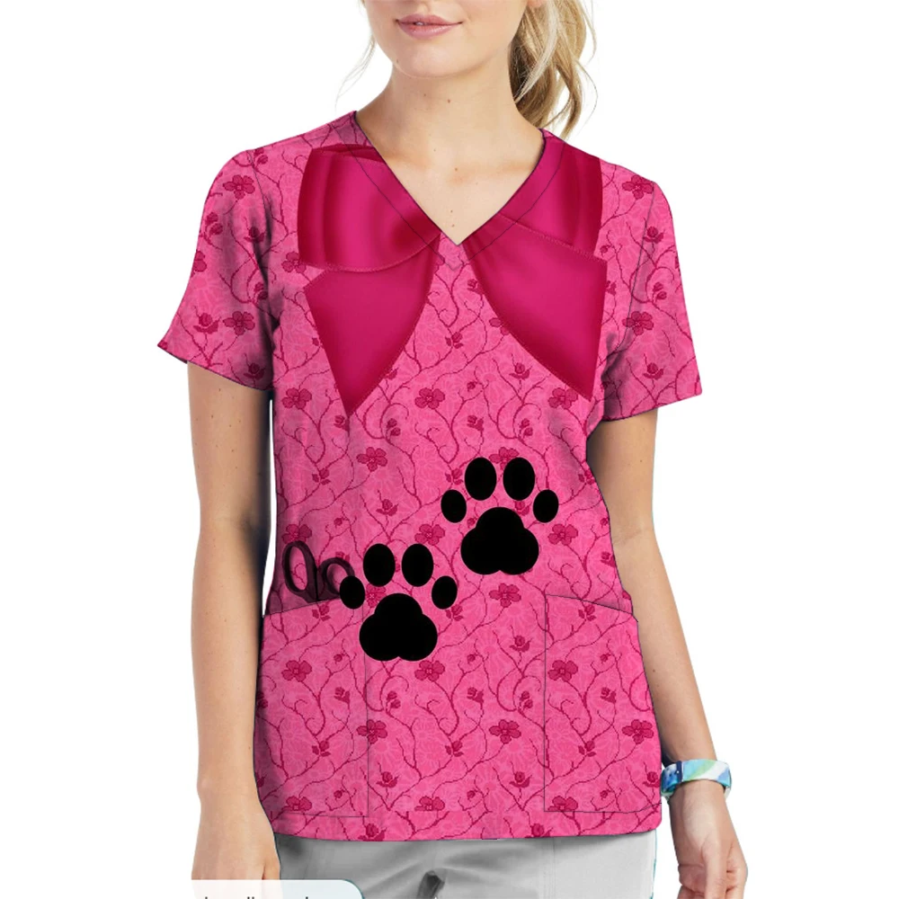 Женская одежда с мультяшным 3D-принтом и V-образным вырезом рабочая топы коротким