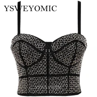 new summer fashion women beading crop tops sexy nightclub corset bra off shoulder push up bustier camisole black