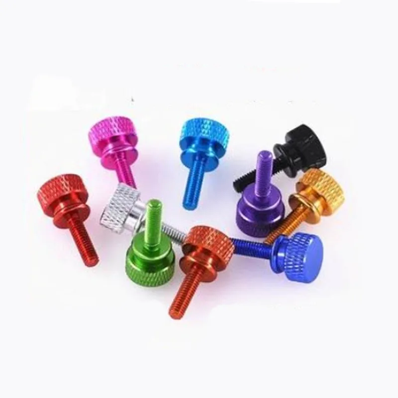 

10pcs/lot 6#-32 M3 M4 *6/8/10/12/16/20 colourful Step aluminum knurled hand tighten thumb computer screw