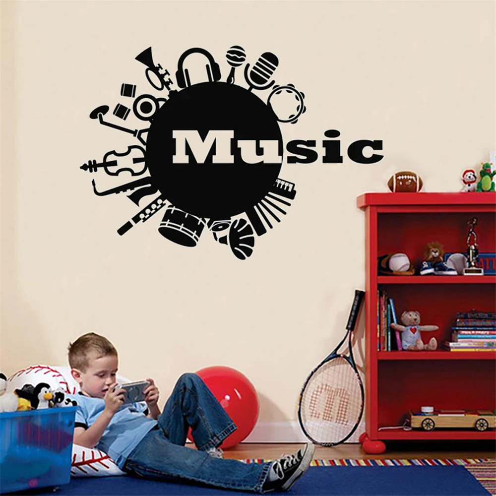 

Музыкальная гарнитура микрофон настенные наклейки съемные виниловые Музыкальные инструменты наклейки для детской спальни Декор фрески обои HJ9688