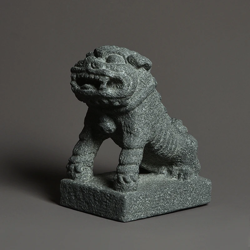 

Lion Guardian Statue Granite Decoration Mascot Antiques Curio Home Figurine Natural Stone Animal Sculpture Office Accessories