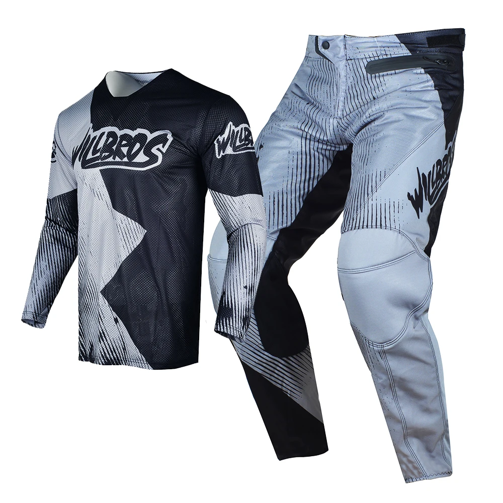 

Willbros Grey MX Sprint Jersey Pants Combo Motocross Dirt Bike Offroad Racing Suit Motorcycle BMX Enduro MTB Summer Breatable
