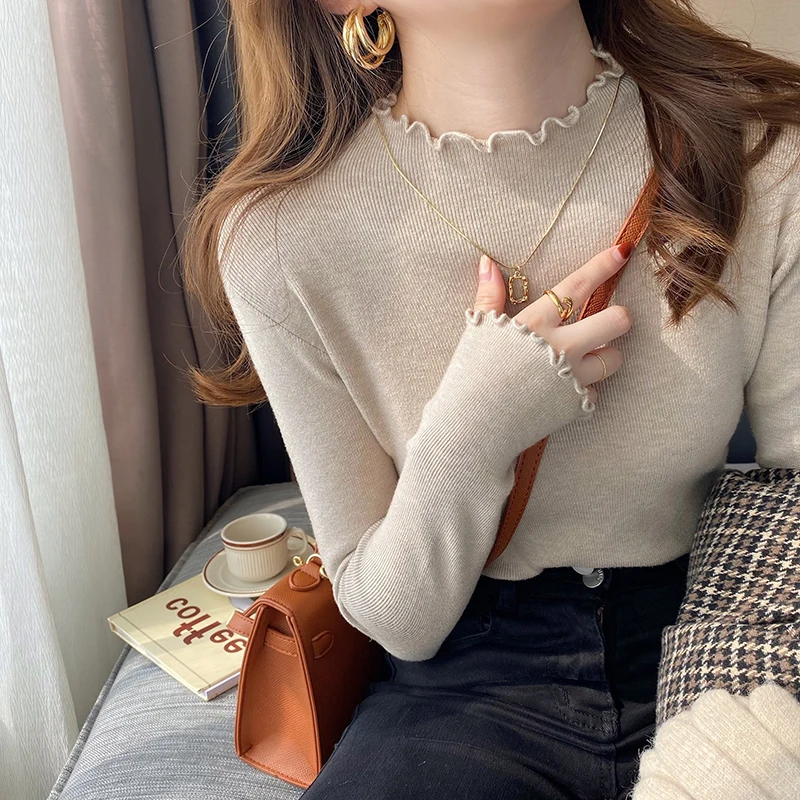 

High-end inner layering shirt for women 2023 new golf autumn and winter new fungus half turtleneck sweater sweater top
