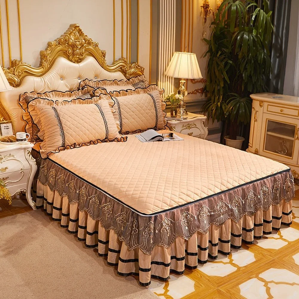 

Winter Double Bed Cover Bedspread the Embroidered Sheets Velvet Skirt Set Single Flounce Skirts for Beds Lace Cotton Bedding