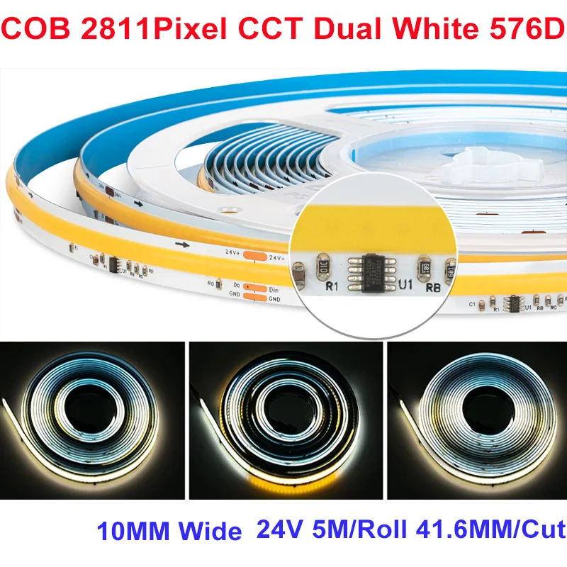 Фото Светодиодная лента COB WS2811 с адресной подсветкой SPI RGB, длиной 5-50 м, Dream RGBW RGBCCT, WS2814 2805, высокая гибкость, FOB-подсветка, RA90, 12В/24В №3