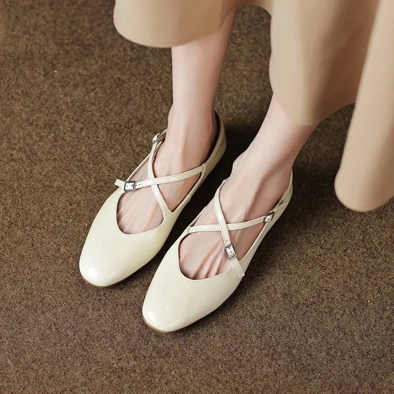 Genuine Leather Silver Flats Women Soft Comfortable Mary Janes Shoes Girls 2022 Autumn New Shallow Slip on Beige Zapatos Mujer