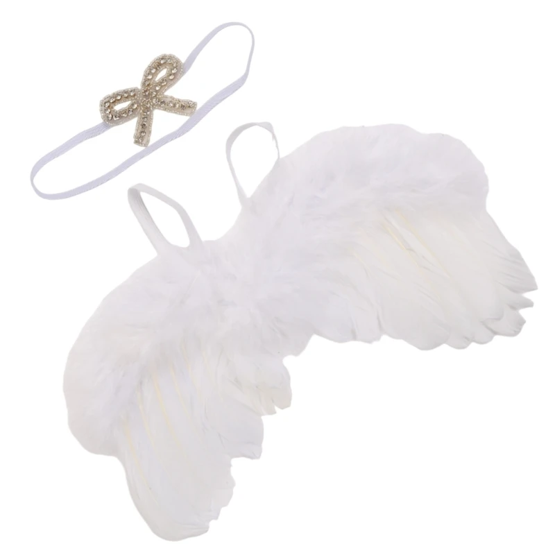 Мягкий комплект с крылышками и повязкой на голову для новорожденного ангела