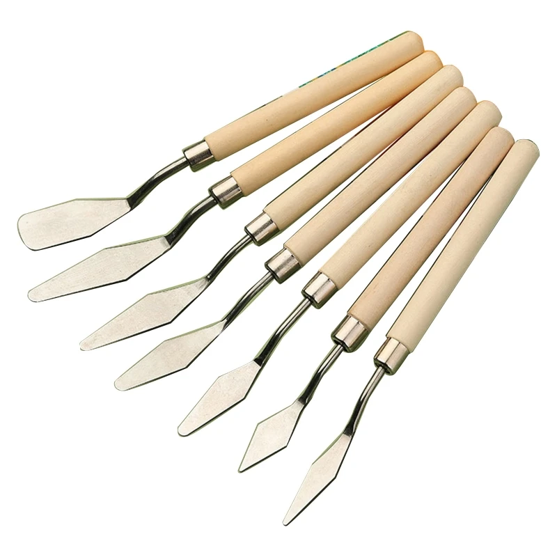 

New Spatula Palette Knife Set Palette Knives Wood Handle Stainless Steel Blade Mixing Scraper for Oil Acrylic Painting 7x
