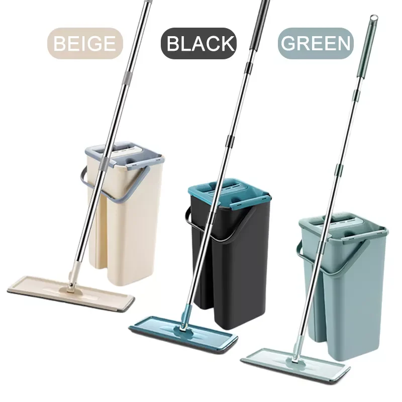 

NEW Lazy Mop With Bucket Squeeze Flat Mops Magic Floor Hand Free Mop Home Household Cleaning Tools 6Pcs Replacement Microfiber