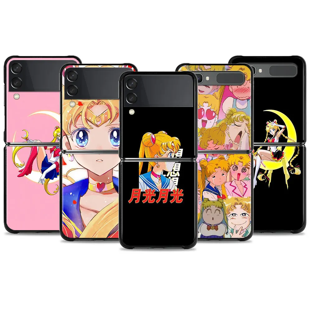 

Celular Funda Samsung Galaxy Z Flip3 5G Flip Case Hard PC Cover Phone Coque Carcasa Fundas Anime Sailor Girl Moon