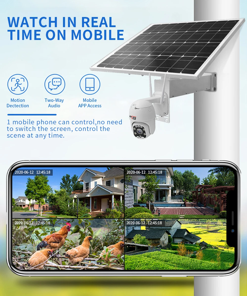Батарея Enster высокой емкости мониторинг 4G солнечная PTZ-камера с вращением на 360