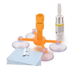 Комплект для ремонта сколов на лобовом стекле (присоски, полимер, шпатель, УФ-фонарик, тряпка)