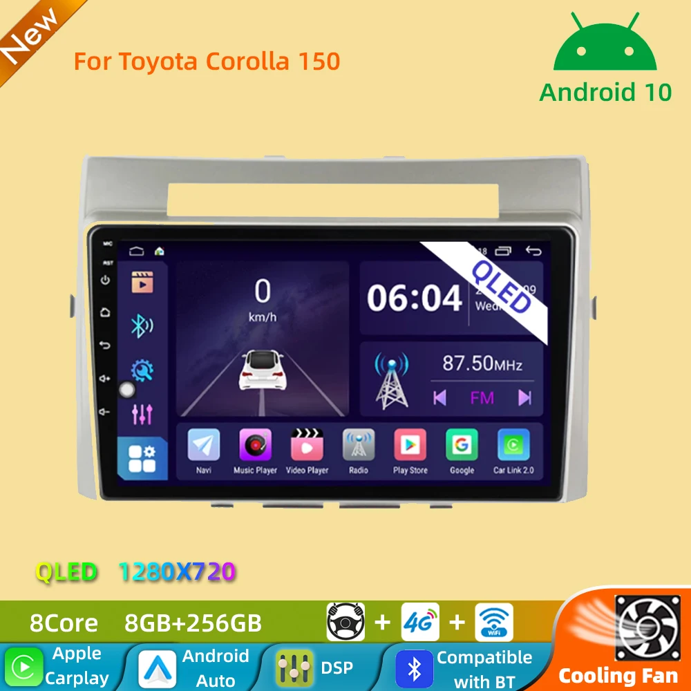 

Multimedia 9 Inch Single Din Touch Screen Car Radio Android Auto Carplay Audio System for Toyota Corolla Verso AR10 2004-2009