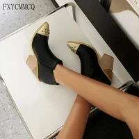 fxycmmcq 2021 european and american fashion pointy wedge martin boot rivet color sexy high heels for women 44 2