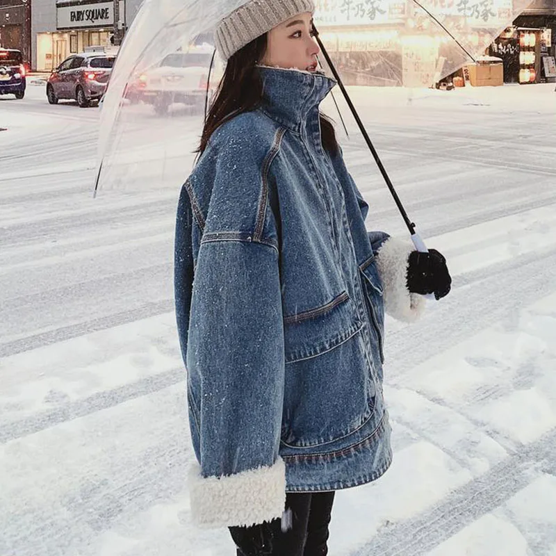 Новая зимняя теплая джинсовая куртка для холодной погоды Женская свободная