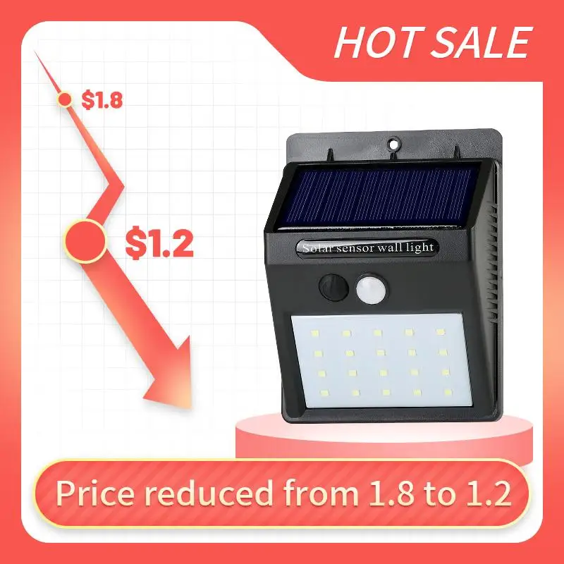 

Уличная лампа на солнечной батарее с 20/30 светодиодами, водонепроницаемый уличсветильник светильник с пассивным ИК датчиком движения для ук...