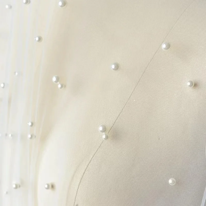 Модная Тюлевая кружевная ткань с жемчугом ширина 130 см свадебное платье для