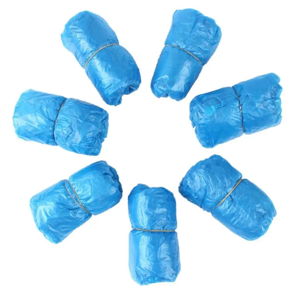 

Shoes Covers 200Pcs Disposable Dust Covers Waterproof Plastic Disposable Boot Shoe Cover Dustproof Protective Overshoes Blue